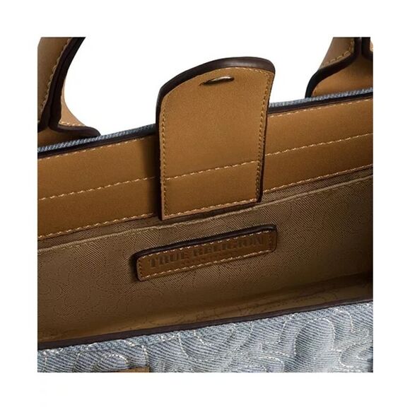 NWT True Religion Quilted Denim Horseshoe Satchel Crossbody Bag Light Blue - Picture 7 of 11